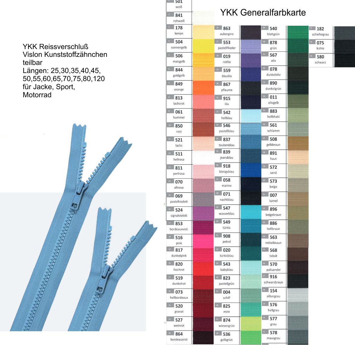 YKK Reißverschluss VSOR56 Vislon teilbar 30 cm