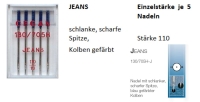 ORGAN Nähmaschinennadeln 130/705 Jeans Stärke...