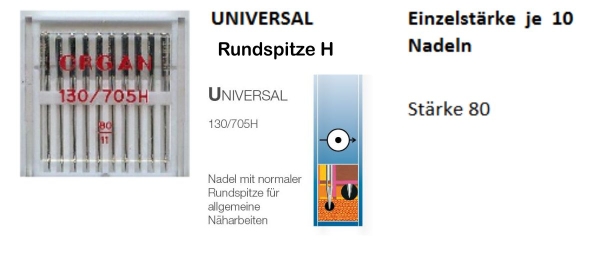 ORGAN Nähmaschinennadeln 130- 705 H Stärke 80 10er Packung